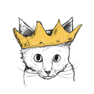 A hand-drawn cat wearing a golden crown