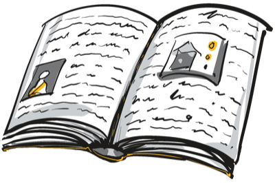 A hand-drawn open book