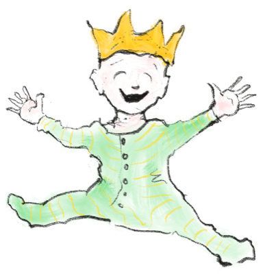 A joyful hand-drawn crowned child