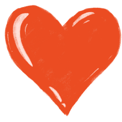 A hand-drawn red heart