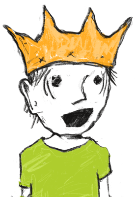 A hand-drawn child wearing a golden crown