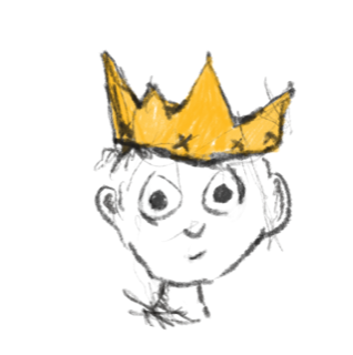 A hand-drawn child wearing a golden crown